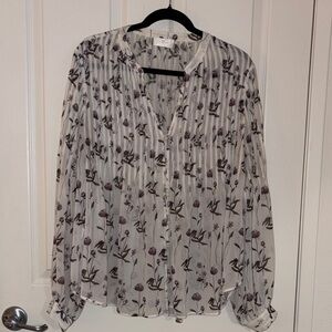 7 For All Mankind Lightweight White Floral Pleated Blouse - Women's Top